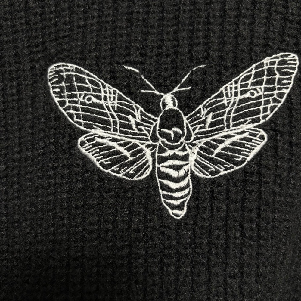 ROMWE Goth Moth Embroidered Crop Sweater Black 4XL Balloon Sleeve Whimsigoth - Picture 5 of 11